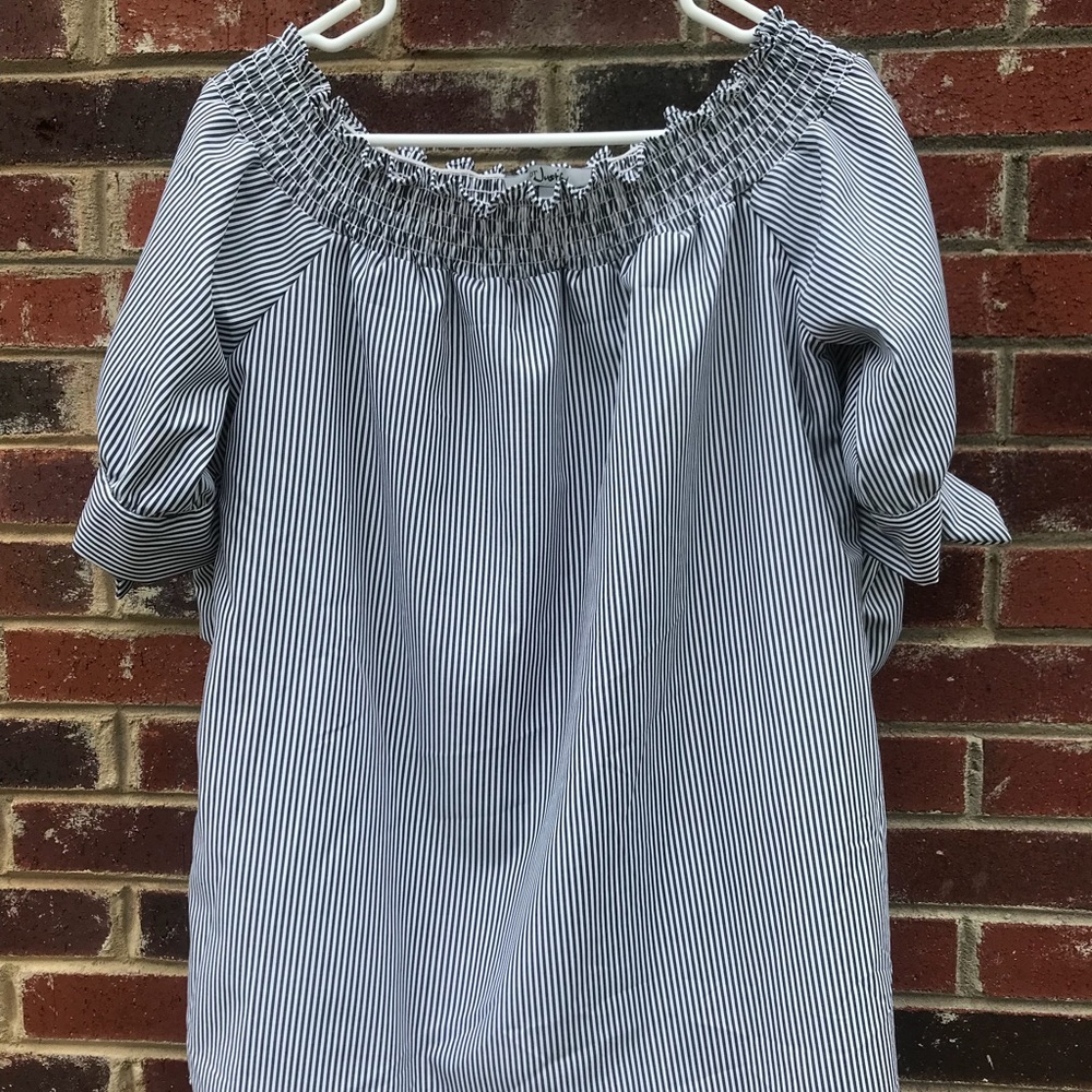 Off the shoulder striped dressy shirt